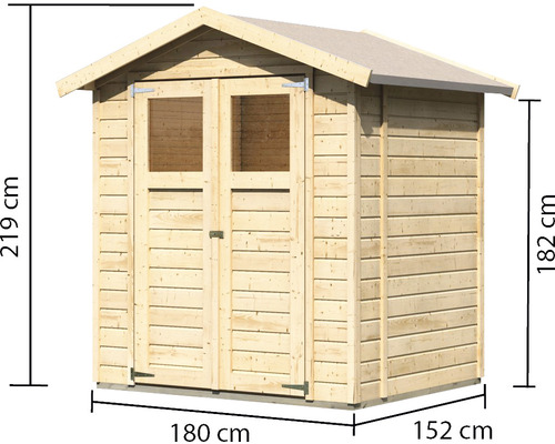 Gartenschuppen aus Holz mit Tür und Fenster, Maße 180 x 152 x 219 Zentimeter