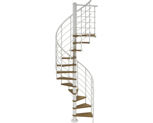 Escalier en colimaçon Pertura Koralia chêne bois lamellé-collé Ø 140 cm blanc 11 marches 12 pas de marche