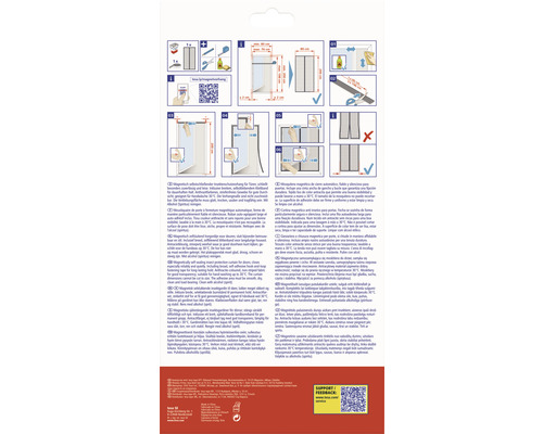 Verpackungsrückseite eines magnetischen Insektenschutzgitters für Türen mit Montageanleitung