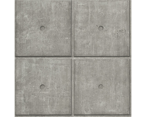 Papier peint intissé 499438 Factory V pierres gris foncé Dalles en béton avec motif carré et trou de forage