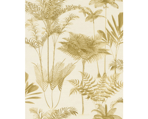 Papier peint intissé 555158 Lirico naturel jaune Papier peint avec motif de palmiers et de fougères