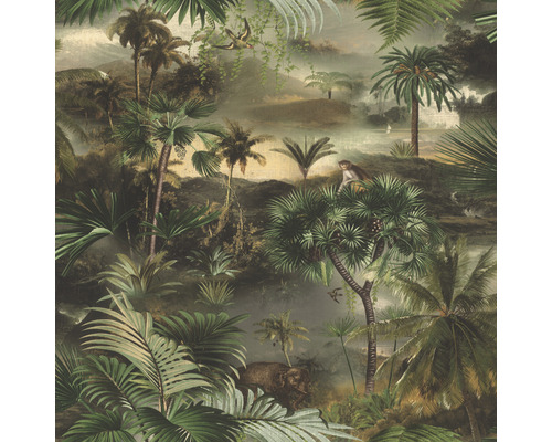 Papier peint intissé 692600 Rhapsody jungle vert Papier peint motif jungle avec palmiers et animaux