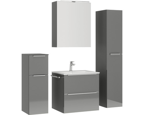 Graue Badezimmermöbel mit Waschtischunterschrank, Spiegelschrank und Hochschränken