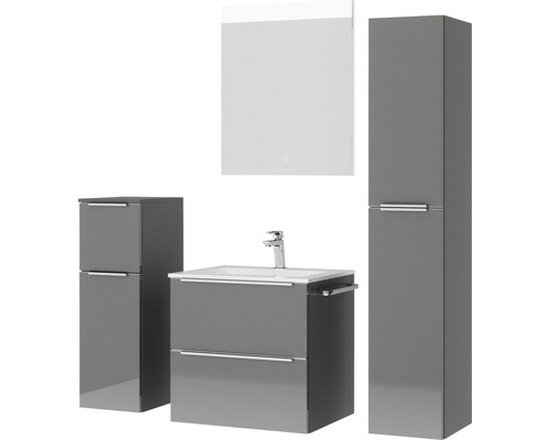 Badezimmer-Set mit Waschtischunterschrank, Waschbecken, Spiegelschrank und Hochschrank