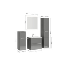 Ensemble de meubles de salle de bain avec meuble-lavabo, armoire de toilette et armoires hautes, dimensions comprises