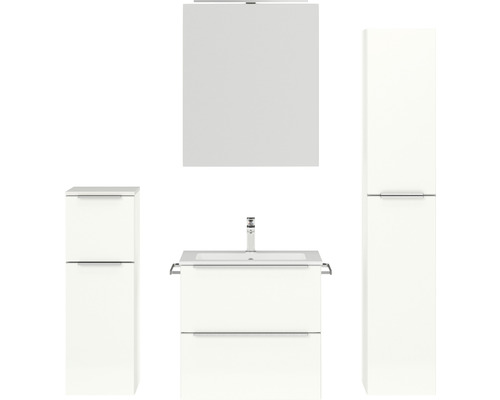 Set de meubles de salle de bains NOBILIA Programm 1 35 lxhxp 140 x 169,1 x 48,7 cm couleur de façade blanc haute brillance avec meuble à vasque et armoire de toilette à 1 porte avec éclairage LED meuble bas armoire midi barre de prise chrome mat 035