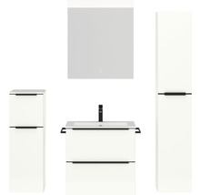 Badezimmerset mit Waschtischunterschrank, Waschbecken, Spiegelschrank und Hochschrank