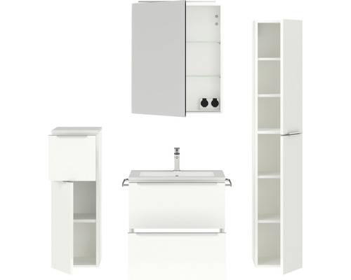 Badezimmerset mit Waschbeckenunterschrank, Spiegelschrank und Hochschrank