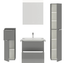 Meuble de salle de bains gris avec meuble sous-lavabo, armoire de toilette et armoire haute