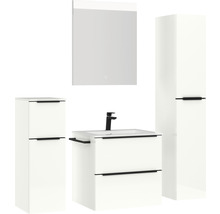 Badezimmerset mit Waschtischunterschrank, Waschbecken, Spiegelschrank und Hochschrank