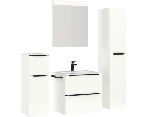 Ensemble de salle de bains avec meuble sous-lavabo, lavabo, armoire de toilette et armoire haute