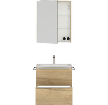 Set de meubles de salle de bains NOBILIA Programm 1 lxhxp 61 x 169,1 x 48,7 cm couleur de façade chêne naturel avec vasque pour meuble et armoire de toilette à 1 porte avec éclairage LED barre de prise chrome mat 023