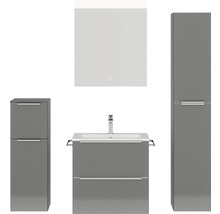 Ensemble de salle de bains avec meuble sous-lavabo, armoire de toilette et deux armoires hautes