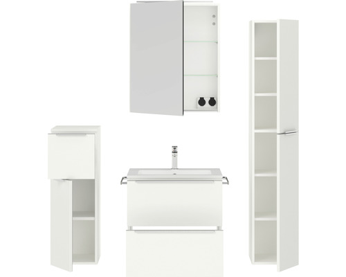 Badezimmer-Set mit Waschtisch, Spiegelschrank und Hochschränken