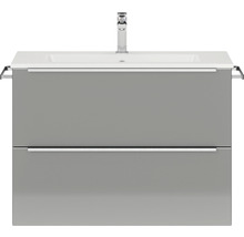 Badmöbel-Set NOBILIA Programm 1 BxHxT 81 x 59,1 x 48,7 cm Frontfarbe grau hochglanz mit Möbel-Waschtisch Griffleiste chrom matt 045