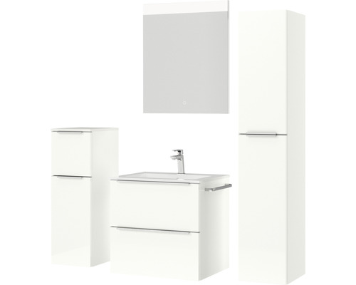 Badezimmer Set mit Waschtischunterschrank, Waschbecken, Spiegelschrank und Hochschrank