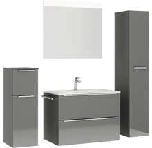 Graues Badezimmer-Set mit Waschtisch, Spiegelschrank und Hochschrank
