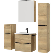Badezimmermöbelset mit Waschtisch, Waschbecken, Spiegelschrank und Hochschrank