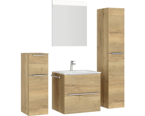 Ensemble de meubles de salle de bains avec meuble sous-lavabo, armoire de toilette et armoires hautes
