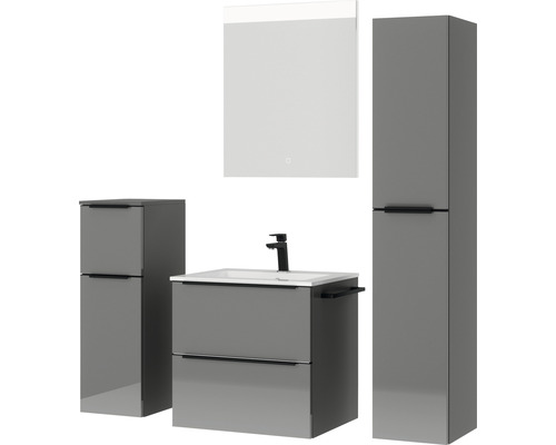 Badezimmer-Set mit Waschtisch, Spiegelschrank und Hochschränken