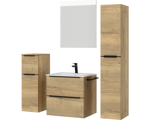 Badmöbelset mit Waschtischunterschrank, Spiegelschrank und Hochschrank im modernen Design