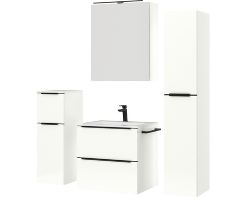 Badezimmermöbelset mit Waschbeckenunterschrank, Hängeschrank und Hochschrank