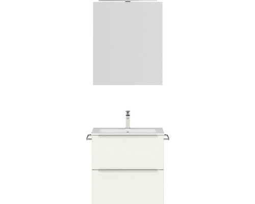 Set de meubles de salle de bains NOBILIA Programm 1 lxhxp 61 x 169,1 x 48,7 cm couleur de façade blanc mat avec meuble à vasque et armoire de toilette à 1 porte avec éclairage LED barre de prise chrome mat 017