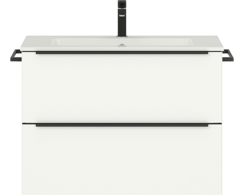 Badmöbel-Set NOBILIA Programm 1 42 BxHxT 81 x 59,1 x 48,7 cm Frontfarbe weiß matt mit Möbel-Waschtisch Griffleiste schwarz 042 Waschtischunterschrank mit zwei Schubladen und Armatur
