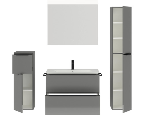 Badezimmer-Set mit Waschtisch, Spiegelschrank und Hochschränken