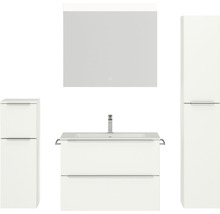 Badmöbel-Set NOBILIA Programm 1 BxHxT 160 x 169,1 x 48,7 cm Frontfarbe weiß matt mit Möbel-Waschtisch weiß und Spiegel mit LED-Beleuchtung Midischrank Unterschrank Griffleiste chrom matt 064