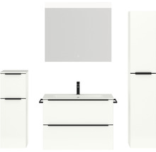 Badezimmermöbelset mit Waschtischunterschrank, Spiegelschrank und Hochschrank