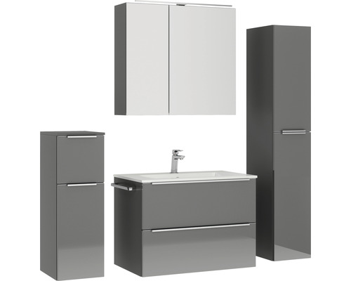 Badezimmer-Set mit Waschtisch, Spiegelschrank und zwei Hochschränken