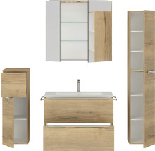 Badezimmermöbel-Set mit Waschbeckenunterschrank, Spiegelschrank und Hochschrank