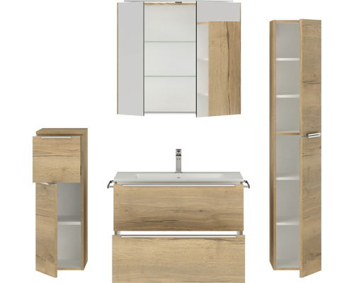 Ensemble de meubles de salle de bains avec meuble sous-lavabo, armoire de toilette et armoire haute