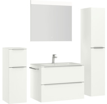 Badezimmer-Set mit Waschtisch, Waschbeckenunterschrank, Spiegelschrank und Hochschränken