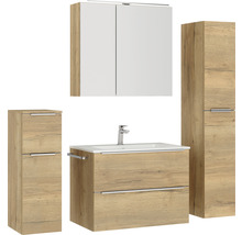 Badezimmerset mit Waschtisch, Waschbecken, Spiegelschrank und Hochschränken