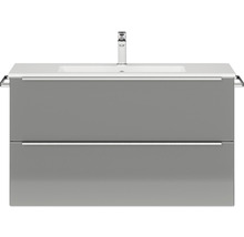 Badmöbel-Set NOBILIA Programm 1 BxHxT 101 x 59,1 x 48,7 cm Frontfarbe grau hochglanz mit Möbel-Waschtisch Griffleiste chrom matt 084
