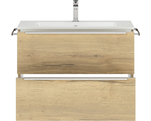 Meuble sous-lavabo avec deux tiroirs en aspect bois et vasque à poser