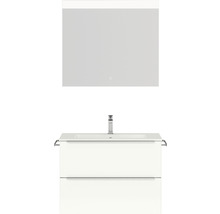 Badmöbel-Set NOBILIA Programm 1 BxHxT 81 x 169,1 x 48,7 cm Frontfarbe weiß hochglanz mit Möbel-Waschtisch weiß und Spiegel mit LED-Beleuchtung Griffleiste chrom matt 050