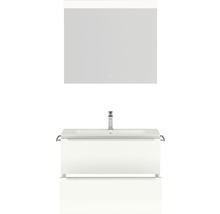 Badmöbel-Set NOBILIA Programm 1 BxHxT 81 x 169,1 x 48,7 cm Frontfarbe weiß hochglanz mit Möbel-Waschtisch weiß und Spiegel mit LED-Beleuchtung Griffleiste chrom matt 050