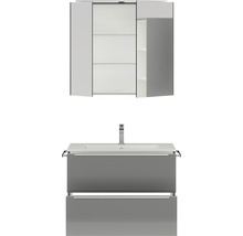 Badmöbel-Set NOBILIA Programm 1 BxHxT 81 x 169,1 x 48,7 cm Frontfarbe grau hochglanz mit Möbel-Waschtisch und Spiegelschrank 2-türig mit LED-Beleuchtung Griffleiste chrom matt 060