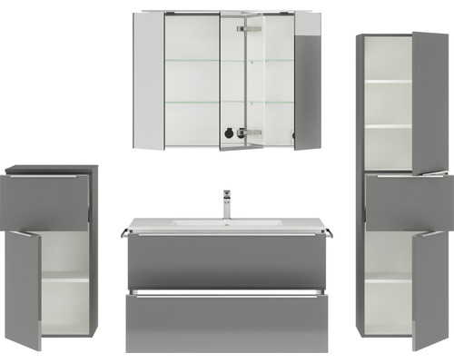 Badezimmer-Set mit Waschtisch, Spiegelschrank und Hochschrank