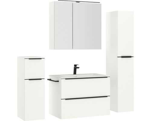 Badezimmer-Set mit Waschtischunterschrank, Spiegelschrank und Hochschränken