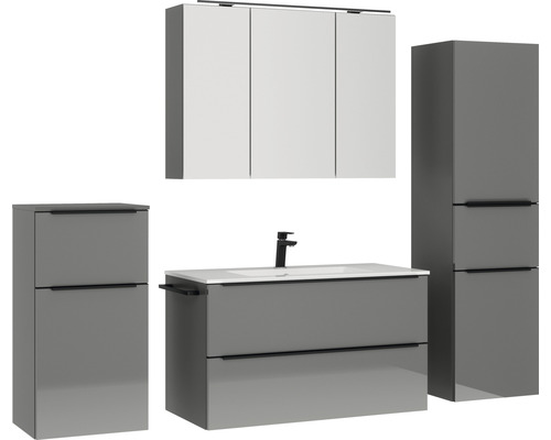 Badezimmermöbelset mit Waschtisch, Spiegelschrank und Hochschränken