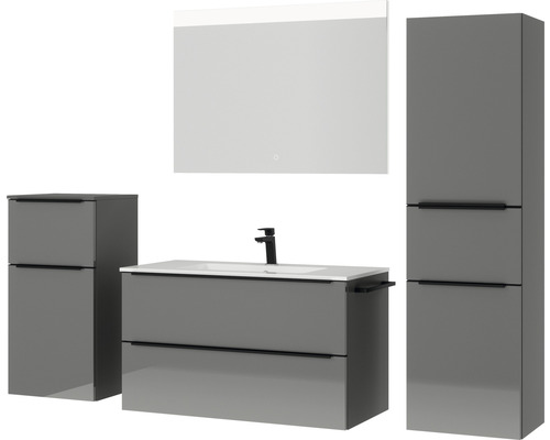 Badezimmersatz mit Waschtischunterschrank, Spiegelschrank und Hochschrank