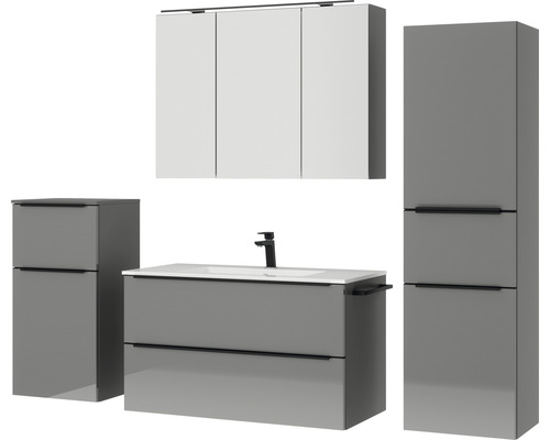 Badmöbelset mit Waschtisch, Spiegelschrank und Hochschränken