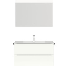 Badmöbel-Set NOBILIA Programm 1 BxHxT 101 x 169,1 x 48,7 cm Frontfarbe weiß hochglanz mit Möbel-Waschtisch weiß und Spiegel mit LED-Beleuchtung Griffleiste chrom matt 090