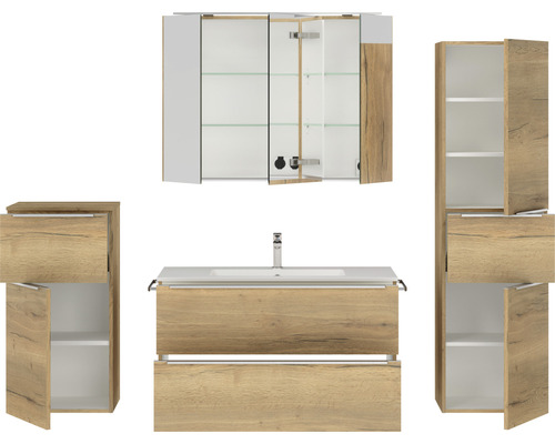 Badezimmer Möbelset mit Waschbecken, Spiegelschrank und Seitenschränken