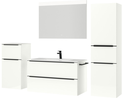 Badezimmer-Set mit Waschtischunterschrank, Spiegelschrank und Hochschrank