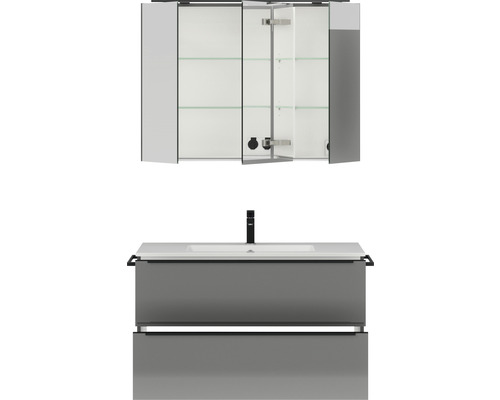 Badezimmermöbel-Set mit Waschtisch, Waschbecken und Spiegelschrank